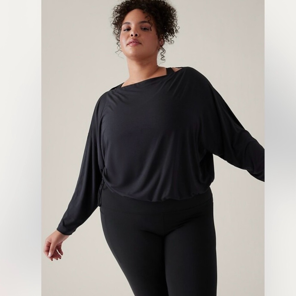 Athleta Cool Down Top in Black size 3X Activewear Flowy Yoga Loungewear Side-Tie